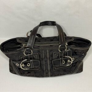Coach Black Logo Jacquard Satchel with Silver Hardware